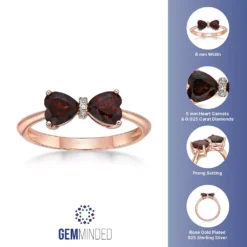 Gemminded 18k Rose Gold Plated Sterling Silver Heart-Shaped Garnet & Diamond Accented Ring -Gemminded Jewelry 4849168 ALT5