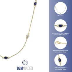 Gemminded 18k Gold Over Silver Lab-Created Sapphire & Lab-Created White Sapphire Station Necklace -Gemminded Jewelry 4849169 ALT5