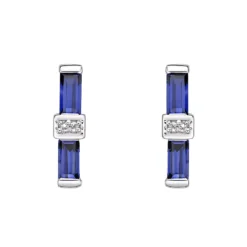 Gemminded Sterling Silver Lab-Created Sapphire & Lab-Created White Sapphire Bar Stud Earrings -Gemminded Jewelry 4849172 ALT