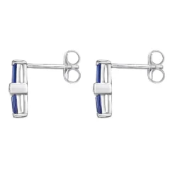 Gemminded Sterling Silver Lab-Created Sapphire & Lab-Created White Sapphire Bar Stud Earrings -Gemminded Jewelry 4849172 ALT2