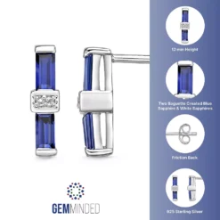 Gemminded Sterling Silver Lab-Created Sapphire & Lab-Created White Sapphire Bar Stud Earrings -Gemminded Jewelry 4849172 ALT5
