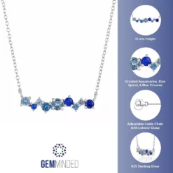 Gemminded Sterling Silver Lab-Created Aquamarine & Lab-Created Spinel Cluster Necklace -Gemminded Jewelry 4849174 ALT5