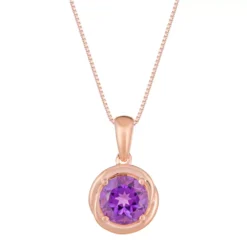 Gemminded 18k Rose Gold Tone Plated Sterling Silver & Amethyst Circle Pendant Necklace