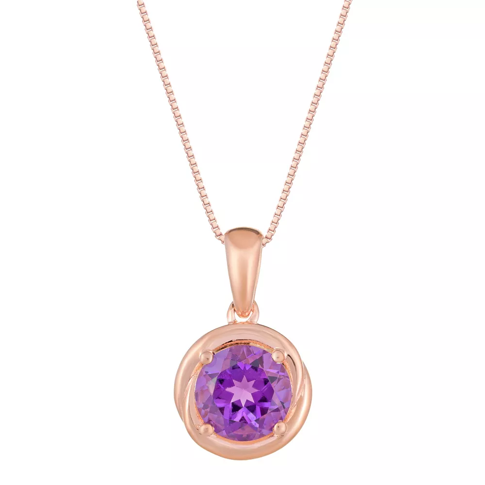 Gemminded 18k Rose Gold Tone Plated Sterling Silver & Amethyst Circle Pendant Necklace 3 Gemminded 18k Rose Gold Tone Plated Sterling Silver & Amethyst Circle Pendant Necklace