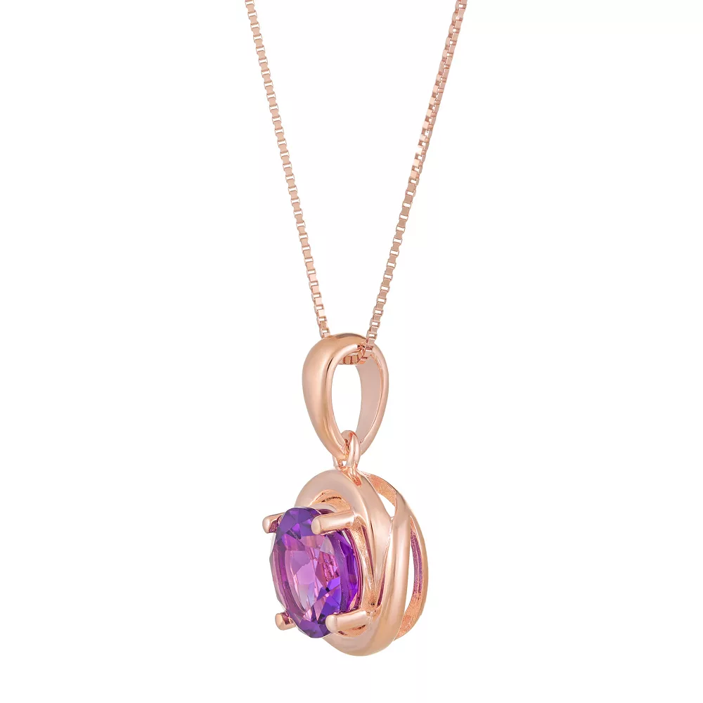 Gemminded 18k Rose Gold Tone Plated Sterling Silver & Amethyst Circle Pendant Necklace 4 Gemminded 18k Rose Gold Tone Plated Sterling Silver & Amethyst Circle Pendant Necklace - Image 2
