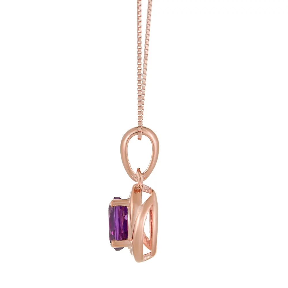 Gemminded 18k Rose Gold Tone Plated Sterling Silver & Amethyst Circle Pendant Necklace 5 Gemminded 18k Rose Gold Tone Plated Sterling Silver & Amethyst Circle Pendant Necklace - Image 3