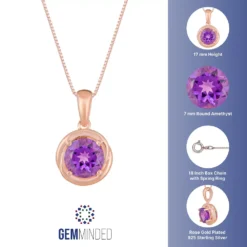 Gemminded 18k Rose Gold Tone Plated Sterling Silver & Amethyst Circle Pendant Necklace 11 Gemminded 18k Rose Gold Tone Plated Sterling Silver & Amethyst Circle Pendant Necklace -Gemminded Jewelry 4849181 ALT5