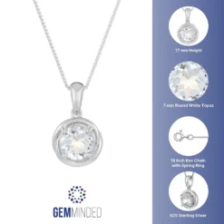 Gemminded Sterling Silver & White Topaz Circle Pendant Necklace -Gemminded Jewelry 4849183 ALT5