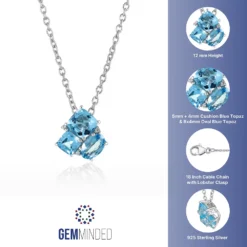 Gemminded Sterling Silver Blue Topaz & White Topaz Cluster Pendant Necklace 9 Gemminded Sterling Silver Blue Topaz & White Topaz Cluster Pendant Necklace -Gemminded Jewelry 4849185 ALT5
