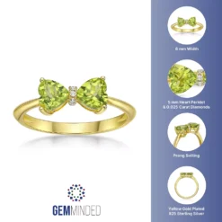 Gemminded 18k Gold Plated Sterling Silver Heart-Shaped Peridot & Diamond Accented Ring -Gemminded Jewelry 4849187 ALT5