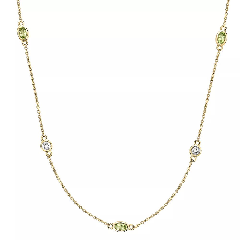 Gemminded 18k Gold Over Silver Peridot & White Topaz Station Necklace 3 Gemminded 18k Gold Over Silver Peridot & White Topaz Station Necklace