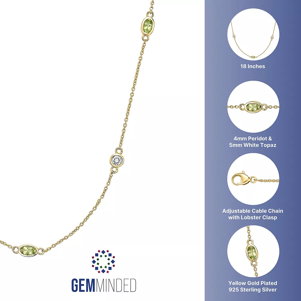 Gemminded 18k Gold Over Silver Peridot & White Topaz Station Necklace 6 Gemminded 18k Gold Over Silver Peridot & White Topaz Station Necklace - Image 4