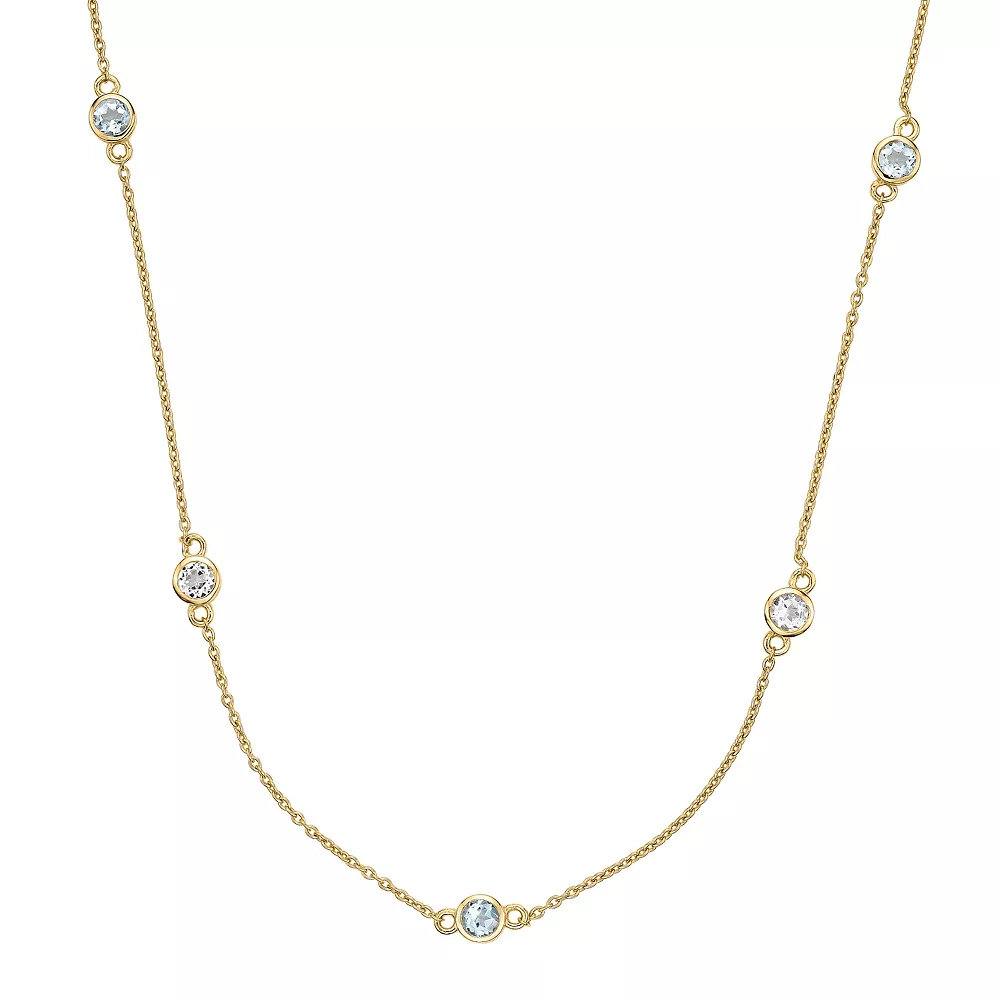 Gemminded 18k Gold Over Silver Blue Topaz & White Topaz Station Necklace 3 Gemminded 18k Gold Over Silver Blue Topaz & White Topaz Station Necklace