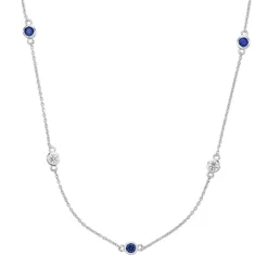 Gemminded Sterling Silver Lab-Created Blue Sapphire & Lab-Created White Sapphire Station Necklace