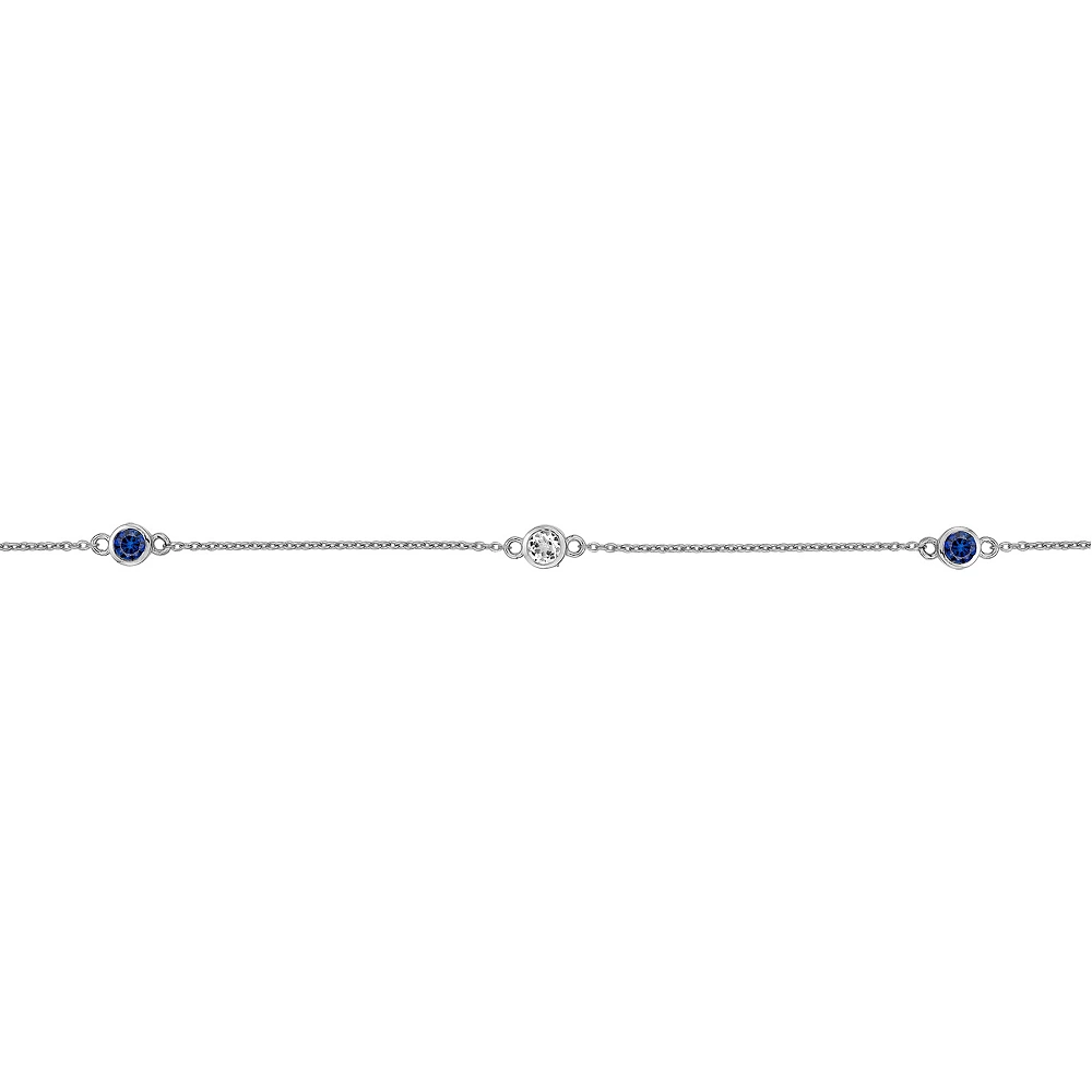 Gemminded Sterling Silver Lab-Created Blue Sapphire & Lab-Created White Sapphire Station Necklace 4 Gemminded Sterling Silver Lab-Created Blue Sapphire & Lab-Created White Sapphire Station Necklace - Image 2