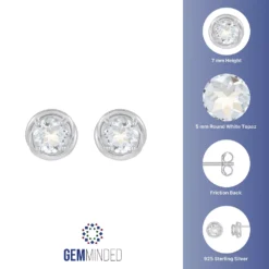 Gemminded Sterling Silver & White Topaz Round Stud Earrings -Gemminded Jewelry 4849197 ALT5