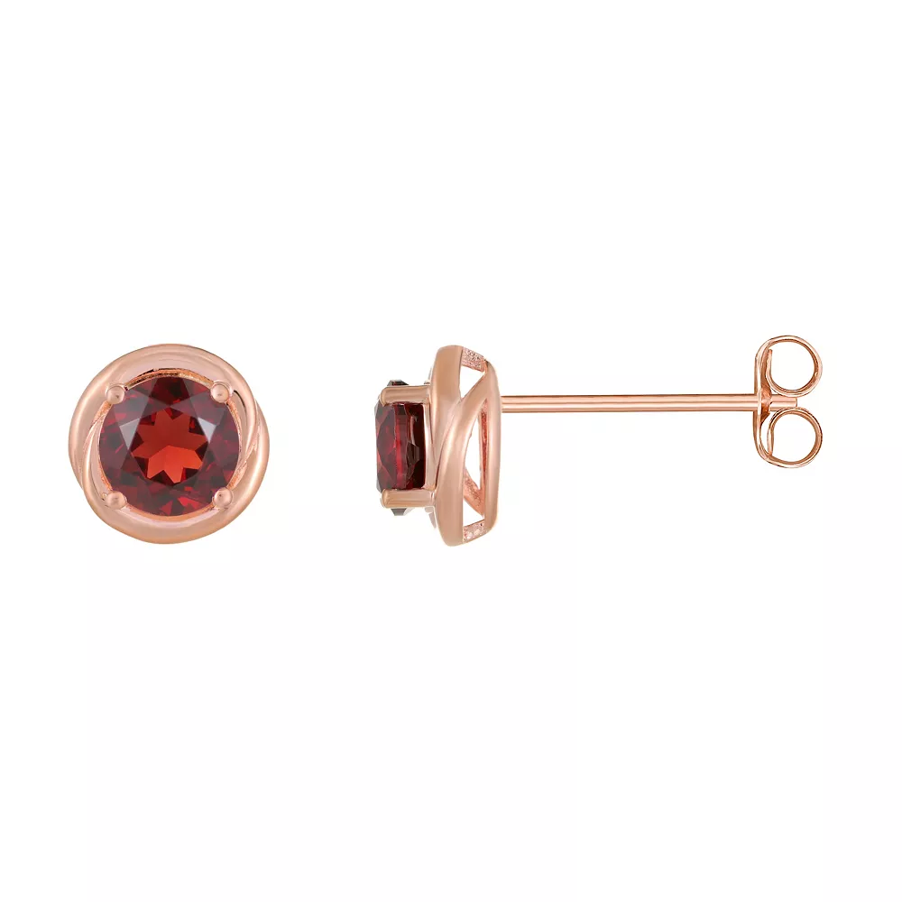 Gemminded 18k Rose Gold Plated Sterling Silver & Garnet Round Stud Earrings 3 Gemminded 18k Rose Gold Plated Sterling Silver & Garnet Round Stud Earrings