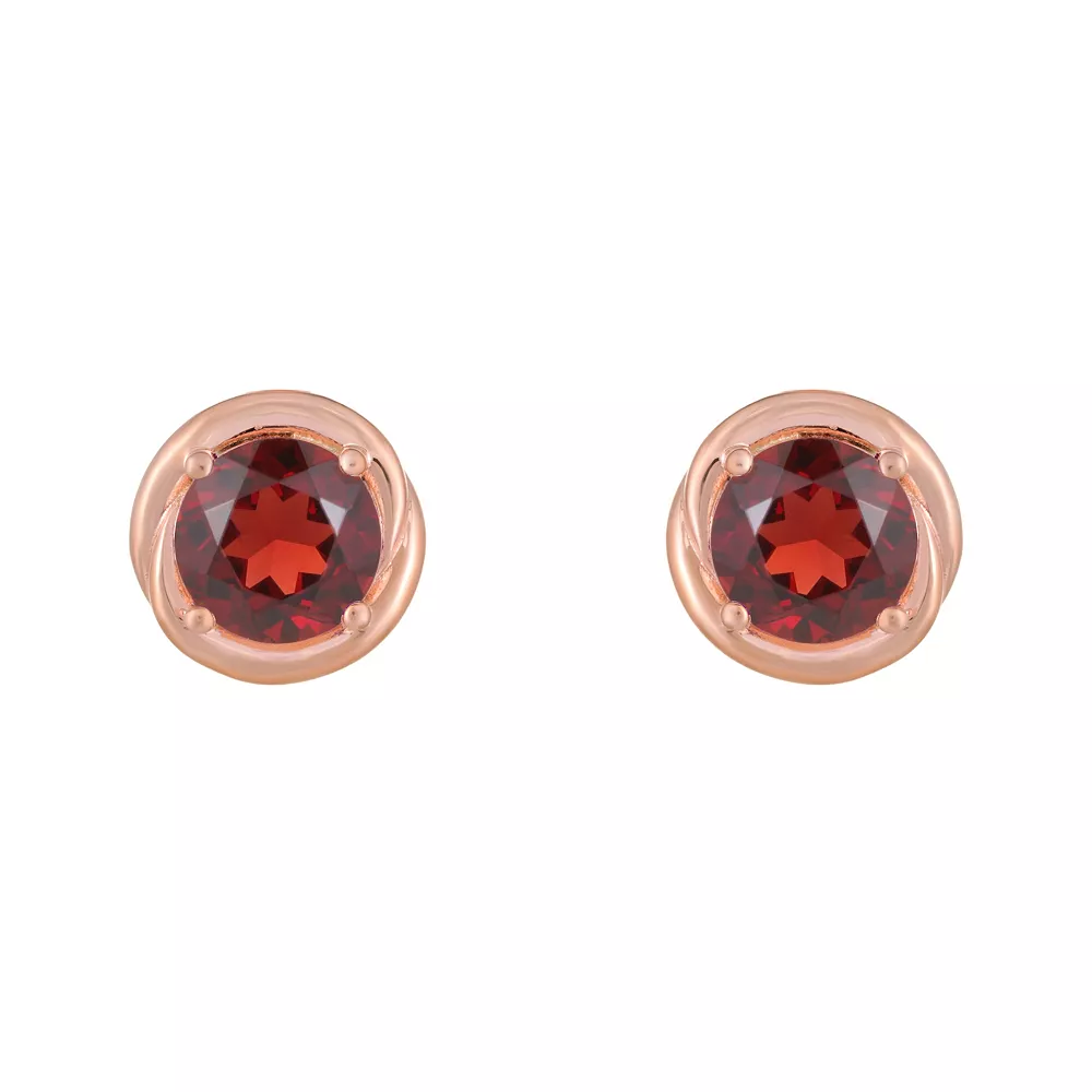 Gemminded 18k Rose Gold Plated Sterling Silver & Garnet Round Stud Earrings 4 Gemminded 18k Rose Gold Plated Sterling Silver & Garnet Round Stud Earrings - Image 2