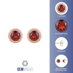 Gemminded 18k Rose Gold Plated Sterling Silver & Garnet Round Stud Earrings 7 Gemminded 18k Rose Gold Plated Sterling Silver & Garnet Round Stud Earrings -Gemminded Jewelry 4849198 ALT5