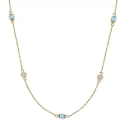 Gemminded 18k Gold Over Silver Blue Topaz & White Topaz Station Necklace