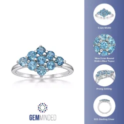 Gemminded Sterling Silver & Diamond-Shaped Cluster Blue Topaz Ring -Gemminded Jewelry 4849204 ALT5