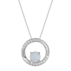 Gemminded Sterling Silver Lab-Created Opal & Lab-Created White Sapphire Circle Pendant Necklace