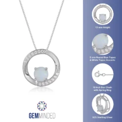 Gemminded Sterling Silver Lab-Created Opal & Lab-Created White Sapphire Circle Pendant Necklace -Gemminded Jewelry 4849206 ALT5