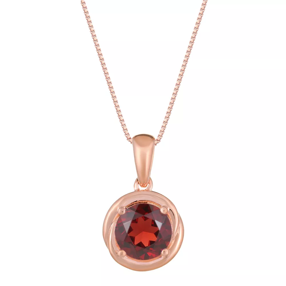 Gemminded 18k Rose Gold Plated Sterling Silver Garnet Circle Pendant Necklace 3 Gemminded 18k Rose Gold Plated Sterling Silver Garnet Circle Pendant Necklace