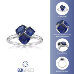Gemminded Sterling Silver Lab-Created Sapphire & Lab-Created White Sapphire Cluster Ring -Gemminded Jewelry 4849242 ALT5