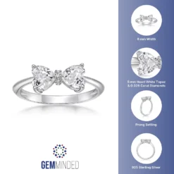 Gemminded Sterling Silver Heart-Shaped White Topaz & Diamond Accented Ring -Gemminded Jewelry 4849243 ALT5