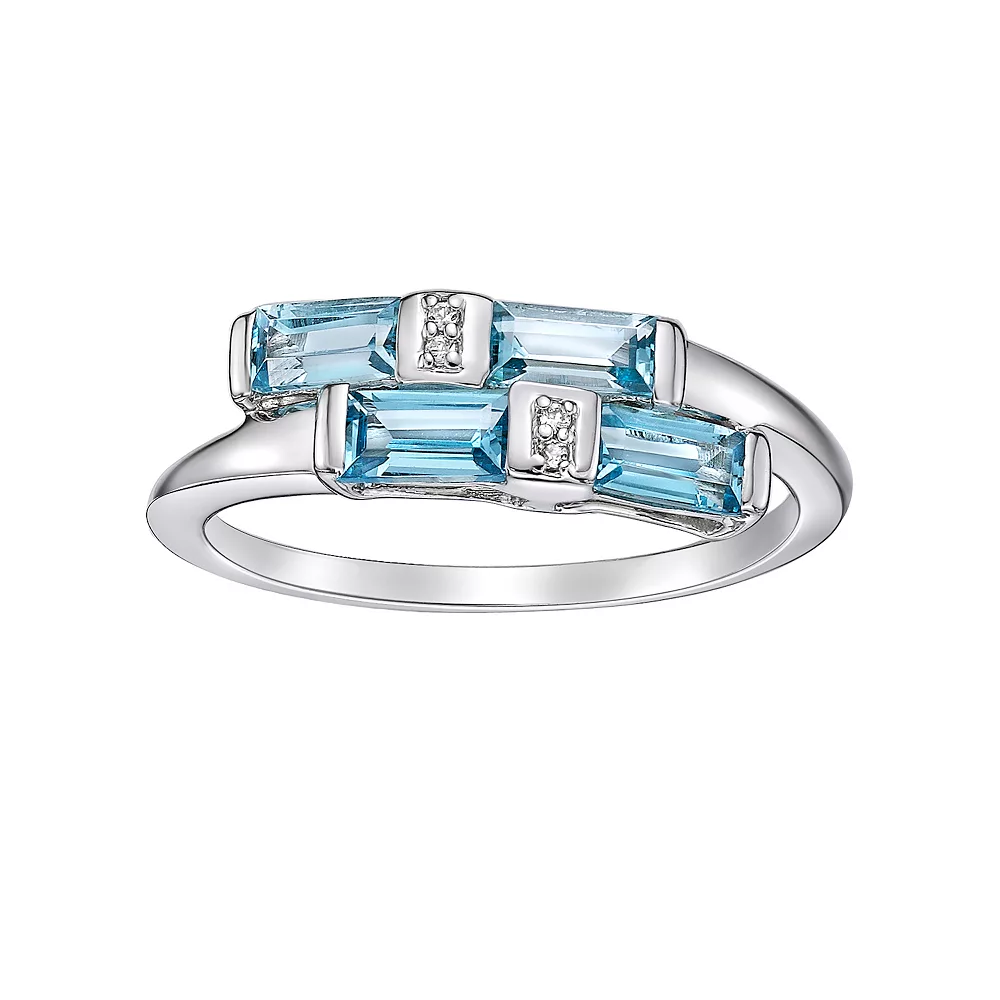 Gemminded Sterling Silver Blue Topaz & White Topaz Bypass Ring 3 Gemminded Sterling Silver Blue Topaz & White Topaz Bypass Ring