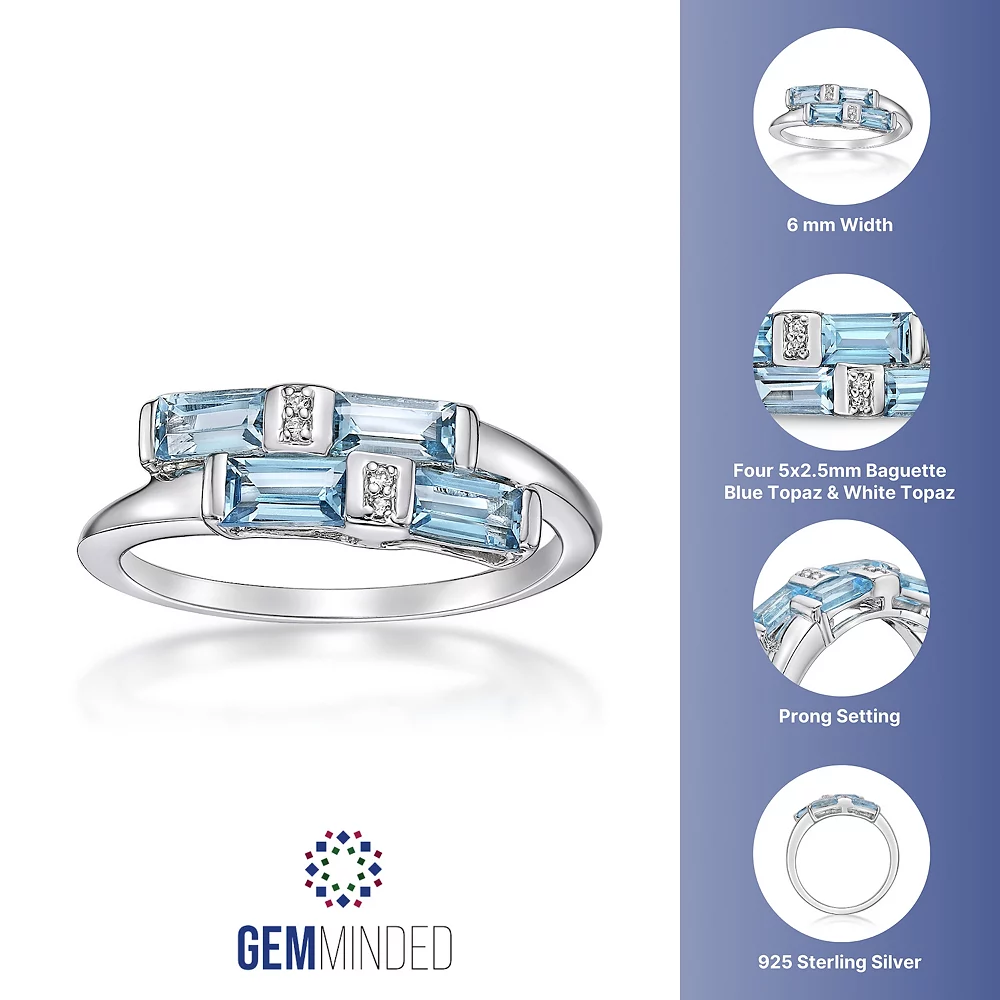 Gemminded Sterling Silver Blue Topaz & White Topaz Bypass Ring 6 Gemminded Sterling Silver Blue Topaz & White Topaz Bypass Ring - Image 4