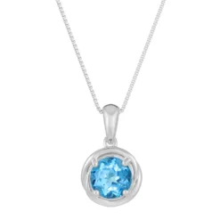 Gemminded Sterling Silver Blue Topaz Circle Pendant Necklace