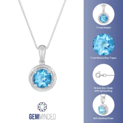 Gemminded Sterling Silver Blue Topaz Circle Pendant Necklace -Gemminded Jewelry 4849248 ALT5