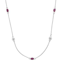 Gemminded Sterling Silver Lab-Created Ruby & Lab-Created White Sapphire Station Necklace