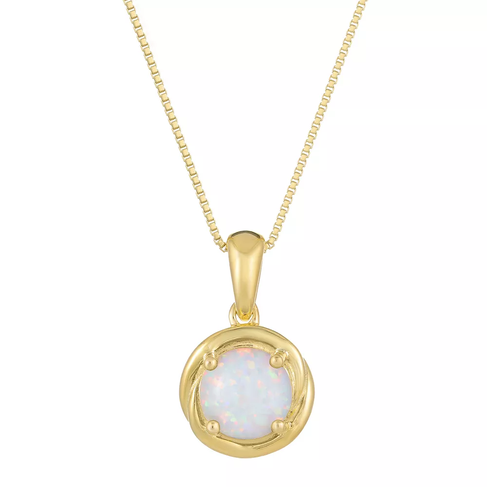 Gemminded 18k Gold Plated Sterling Silver Lab-Created Opal Circle Pendant Necklace 3 Gemminded 18k Gold Plated Sterling Silver Lab-Created Opal Circle Pendant Necklace