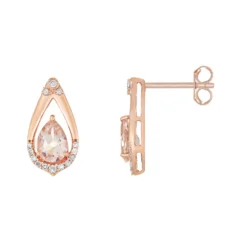 Gemminded 10k Rose Gold 1/6 Carat T.W. Diamond & Morganite Drop Earrings