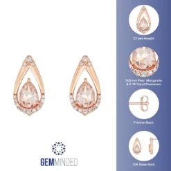 Gemminded 10k Rose Gold 1/6 Carat T.W. Diamond & Morganite Drop Earrings -Gemminded Jewelry 4863204 ALT5