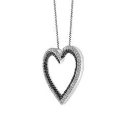 Gemminded 10k White Gold 1/3 Carat T.W. Black & White Diamond Heart Necklace -Gemminded Jewelry 5062362 ALT