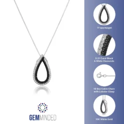 Gemminded 10k White Gold 1/5 Carat T.W. Black & White Diamond Teardrop Necklace -Gemminded Jewelry 5062367 ALT5