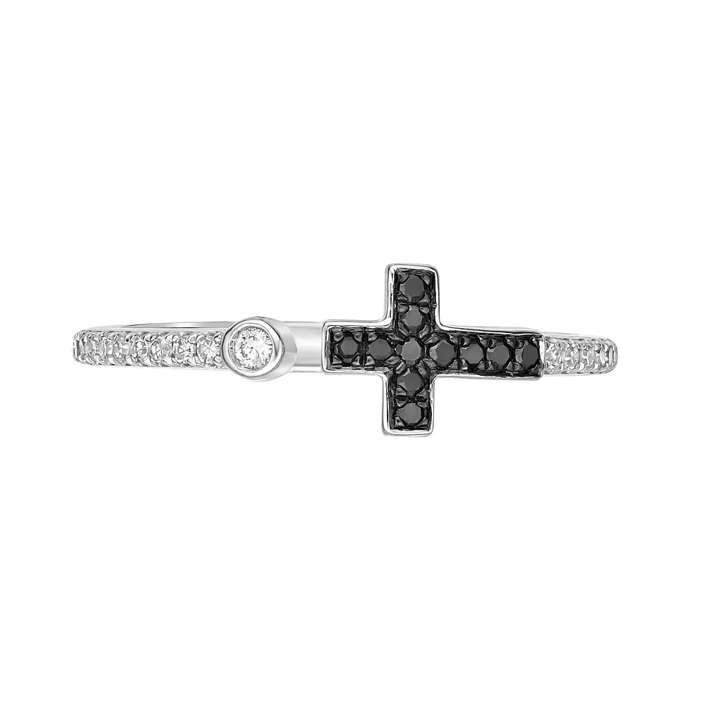 Gemminded Sterling Silver 1/8 Carat T.W. Blue & White Diamond Cross Ring 5 Gemminded Sterling Silver 1/8 Carat T.W. Blue & White Diamond Cross Ring - Image 3