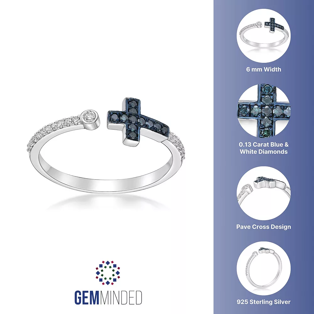 Gemminded Sterling Silver 1/8 Carat T.W. Blue & White Diamond Cross Ring 6 Gemminded Sterling Silver 1/8 Carat T.W. Blue & White Diamond Cross Ring - Image 4