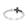 Gemminded Sterling Silver 1/8 Carat T.W. Blue & White Diamond Cross Ring -Gemminded Jewelry 5062427 Black