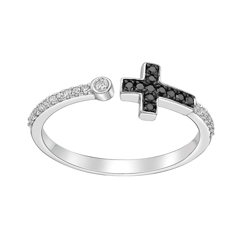 Gemminded Sterling Silver 1/8 Carat T.W. Blue & White Diamond Cross Ring 3 Gemminded Sterling Silver 1/8 Carat T.W. Blue & White Diamond Cross Ring