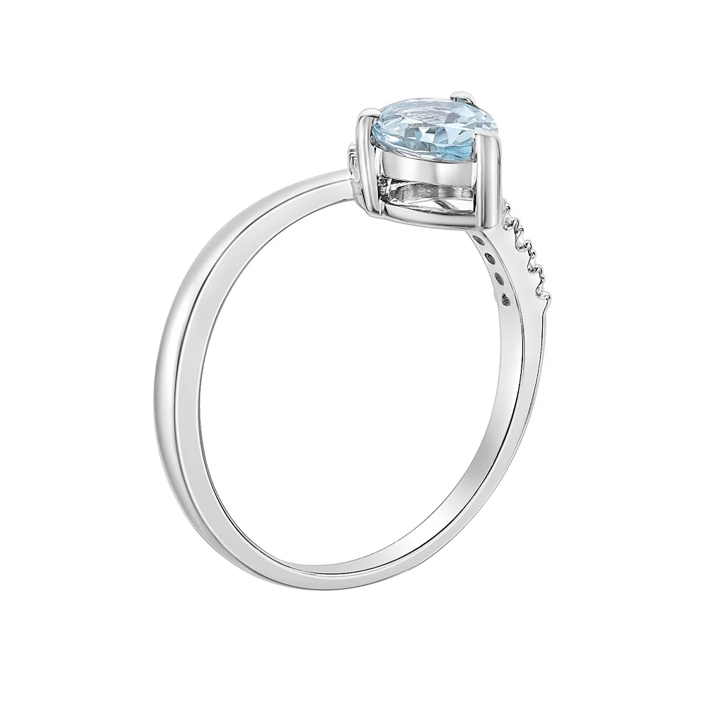 Gemminded 10k White Gold Aquamarine & Diamond Accent Twist Ring 4 Gemminded 10k White Gold Aquamarine & Diamond Accent Twist Ring - Image 2