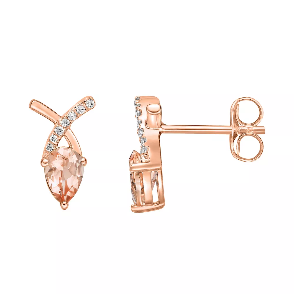 Gemminded 10k Rose Gold Morganite & Diamond Accent Stud Earrings 3 Gemminded 10k Rose Gold Morganite & Diamond Accent Stud Earrings