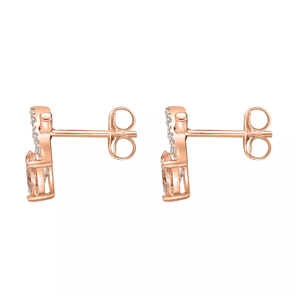 Gemminded 10k Rose Gold Morganite & Diamond Accent Stud Earrings 4 Gemminded 10k Rose Gold Morganite & Diamond Accent Stud Earrings - Image 2