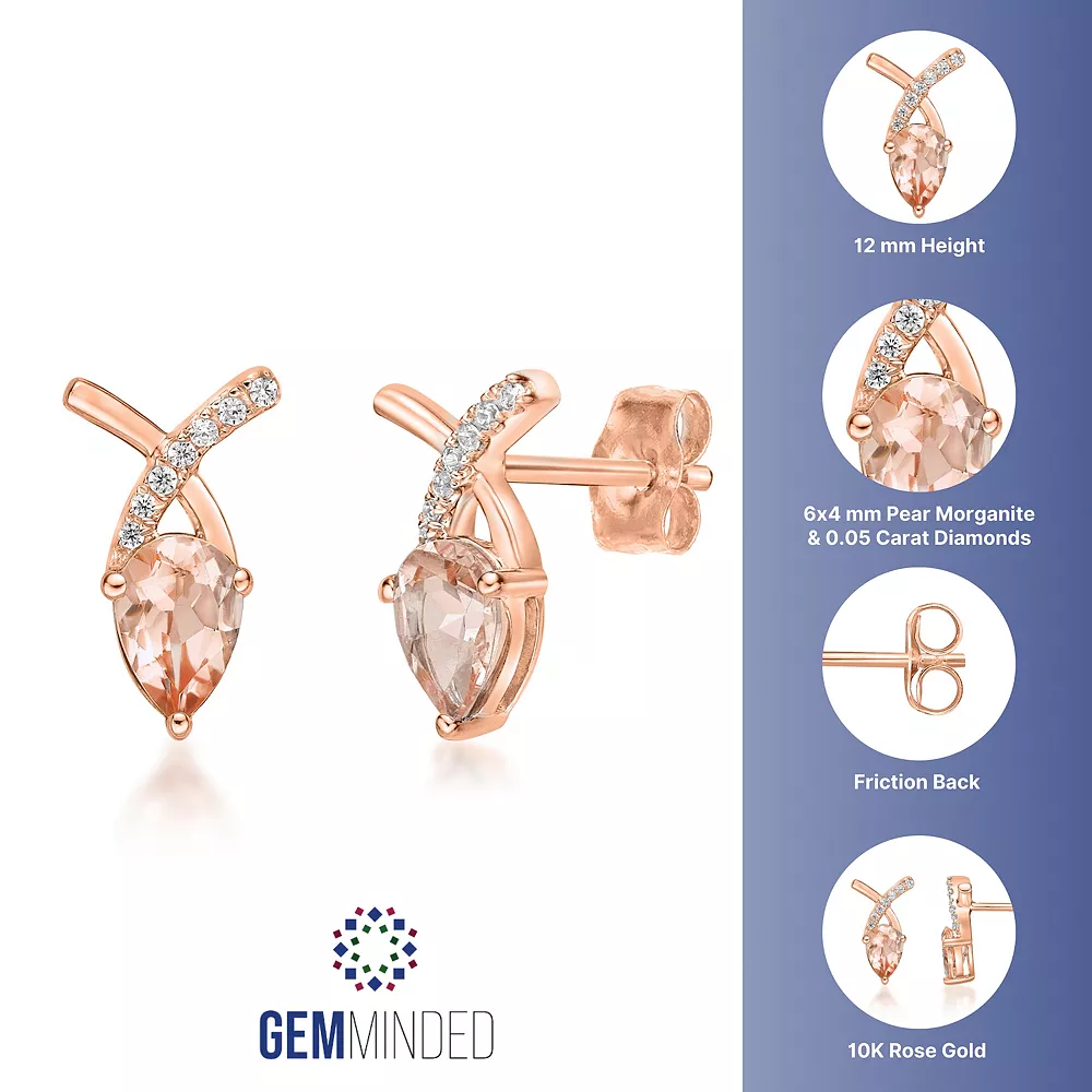 Gemminded 10k Rose Gold Morganite & Diamond Accent Stud Earrings 5 Gemminded 10k Rose Gold Morganite & Diamond Accent Stud Earrings - Image 3