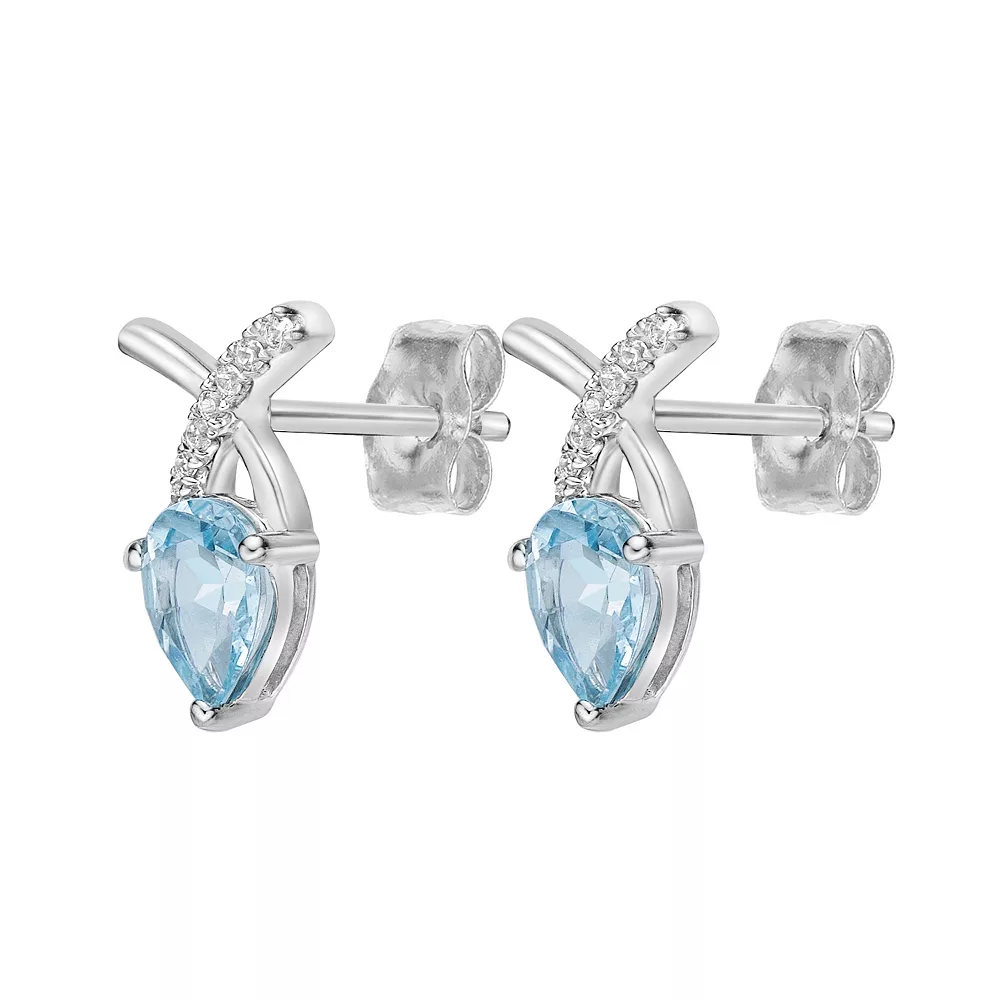 Gemminded 10k White Gold Aquamarine & Diamond Accent Stud Earrings 4 Gemminded 10k White Gold Aquamarine & Diamond Accent Stud Earrings - Image 2