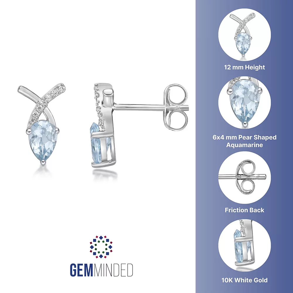Gemminded 10k White Gold Aquamarine & Diamond Accent Stud Earrings 6 Gemminded 10k White Gold Aquamarine & Diamond Accent Stud Earrings - Image 4